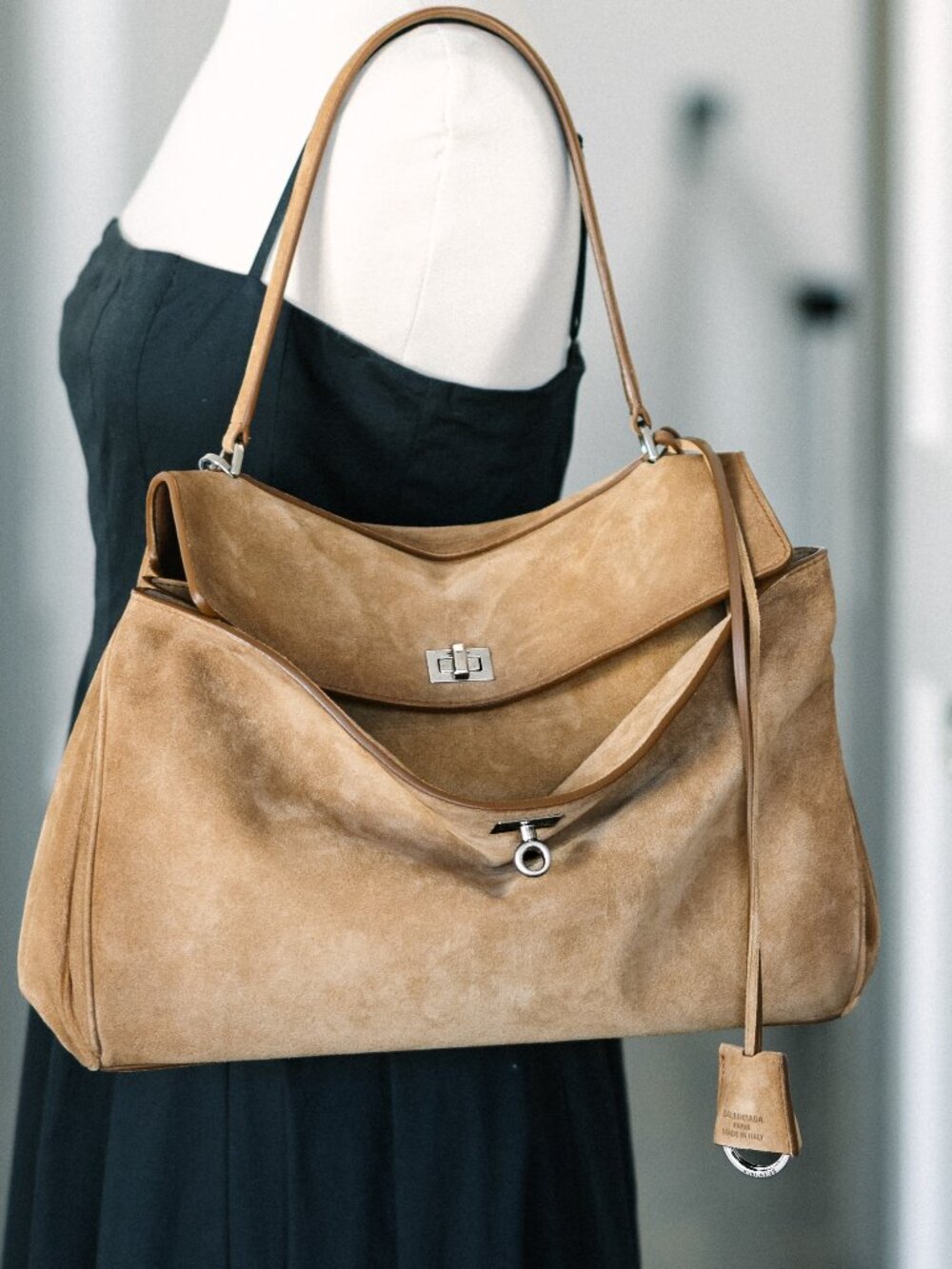 Balenciaga Rodeo Medium Camel Suede Shoulder Bag | Brand New